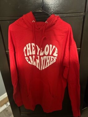 Women's Red Pullover Hoodie with White Heart Graphic